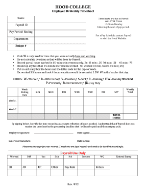 Excel bi weekly timesheet template - Biweekly Timesheet - Hood College - hood