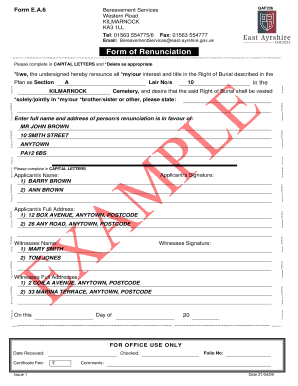 Statutory form - Example of completed forms - Form of Renunciation Statutory Declaration