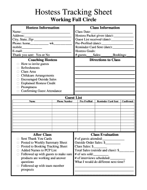 Fillable Online Hostess Tracking Sheet - Jennifer Bouse Fax Email Print ...