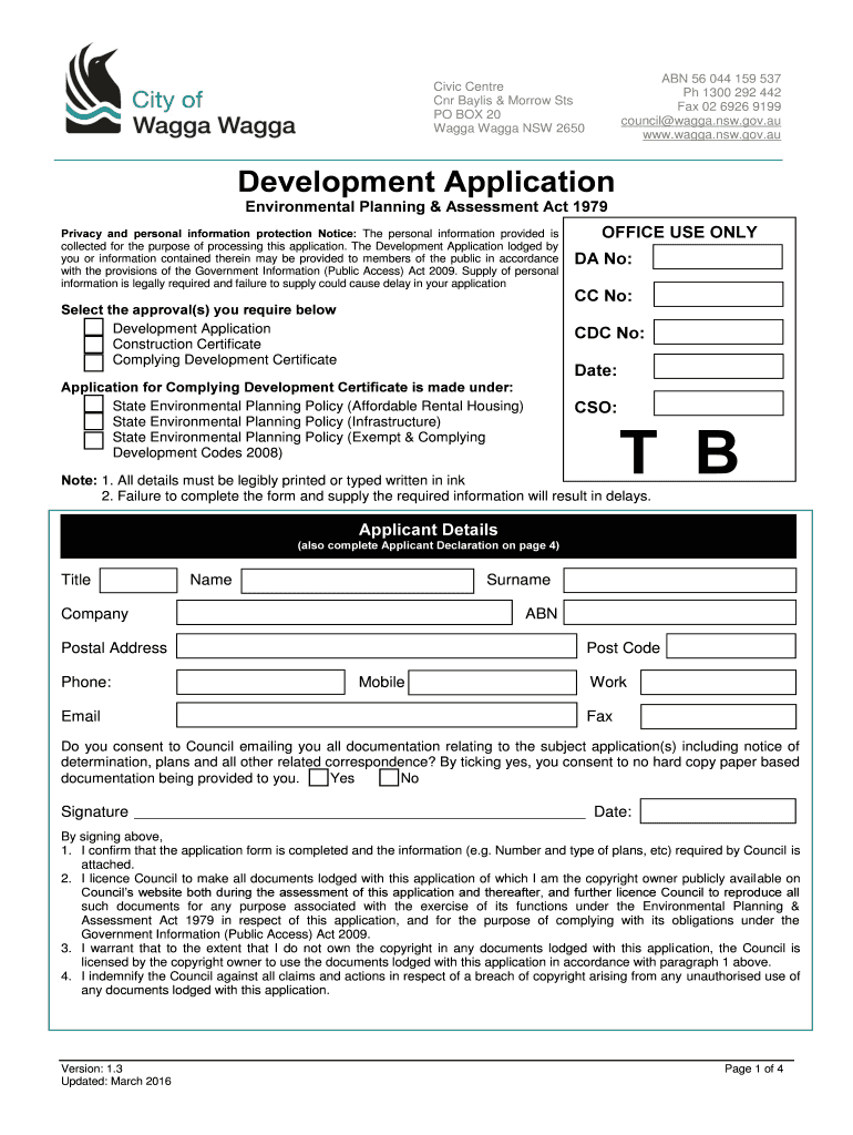 Fillable Online Version Control Project - Development Application Form ...