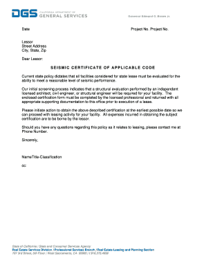 SEISMIC CERTIFICATE OF APPLICABLE CODE -... - documents dgs ca