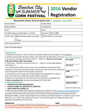 Soccer team lineup sheet - Merchandise Vendor: $25 Food Vendor: $50 Deadline: July 9, 2016