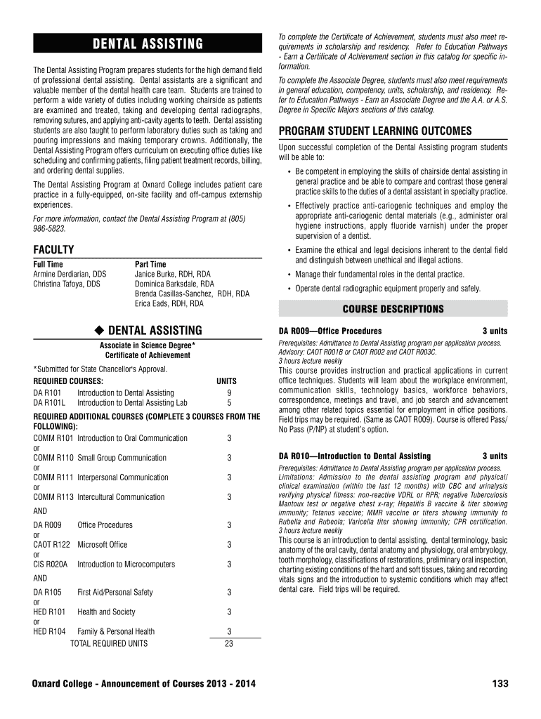 Fillable Online of professional dental assisting Fax Email Print