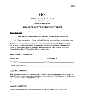 2016-2017 DIRECT LOAN REQUEST FORM - ccri.edu