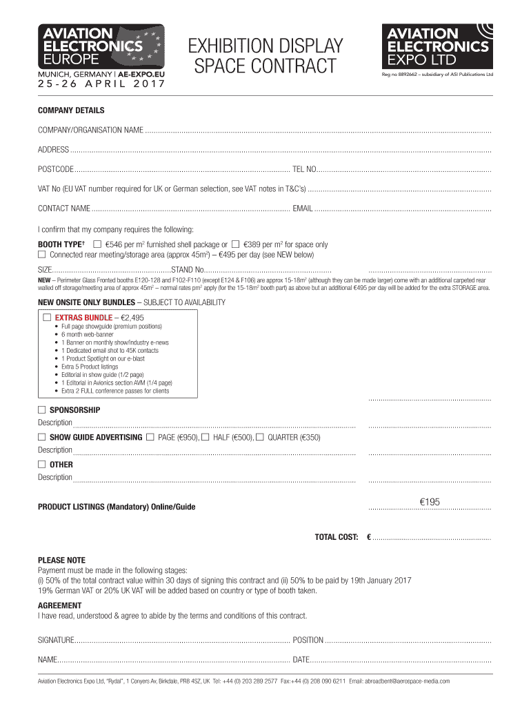 Fillable Online aeexpo bookingform. Aviation Electronics Europe Fax