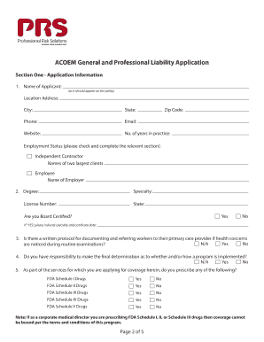 Fillable Online ACOEM General and Professional Liability Program Fax ...