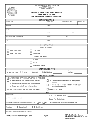 Child and Adult Care Food Program SITE APPLICATION... - k12 wa