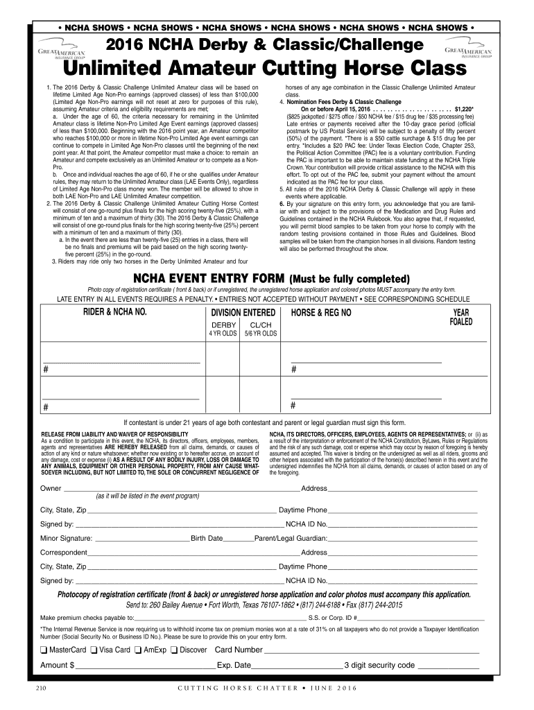 Fillable Online NCHA SHOWS NCHA SHOWS NCHA SHOWS NCHA SHOWS NCHA SHOWS