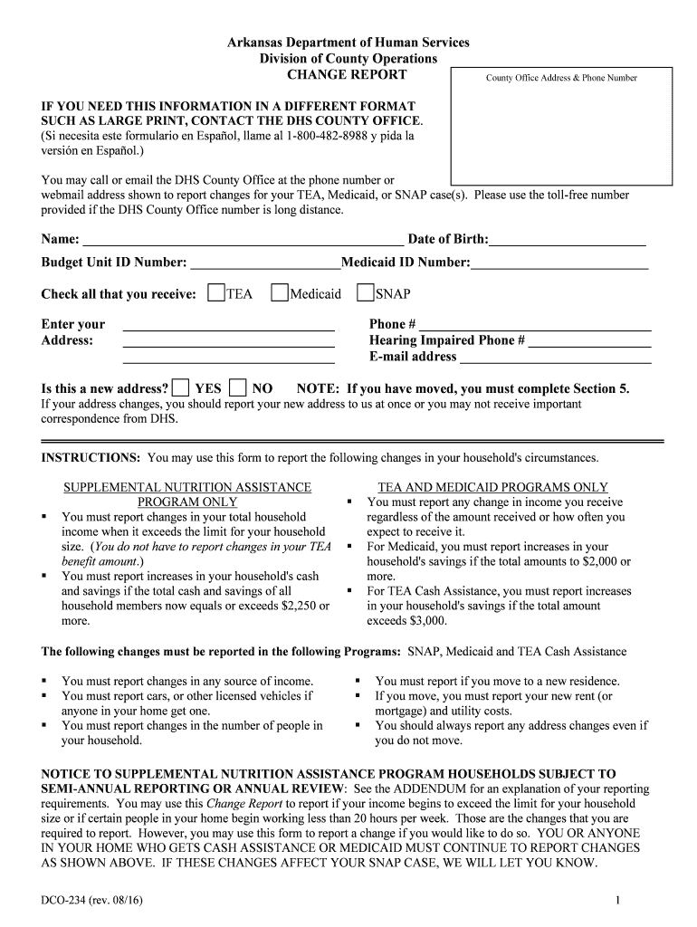 Change Report Form - Arkansas Department of Human Services Preview on Page 1