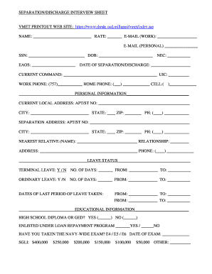 Dd214 example - SEPARATION/DISCHARGE INTERVIEW SHEET - med navy