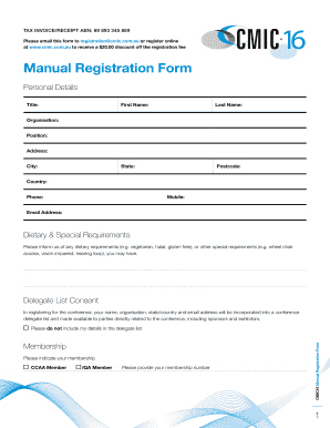 Fillable Online Manual Registration Form - CMIC16 Fax Email Print ...