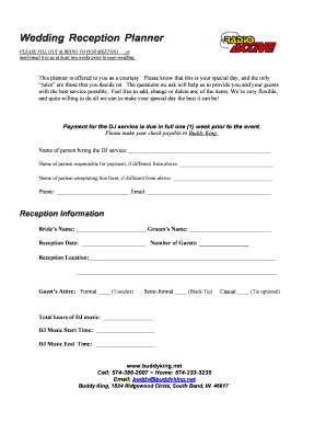 Wedding Reception Planner - Buddy King Main Page