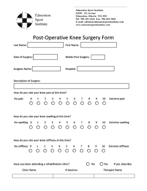 Fillable Online Post-Operative Knee Surgery Form Fax Email Print ...