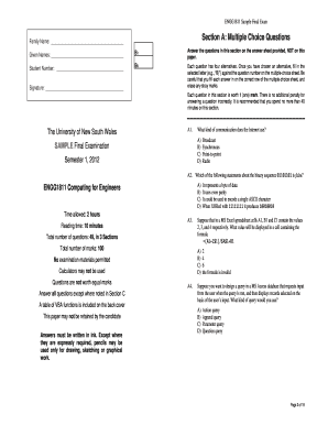 Engg1811 Final Exam - Fill Online, Printable, Fillable, Blank | pdfFiller