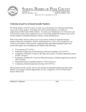 Collection of and Use of Social Security Numbers - jobs polk-fl