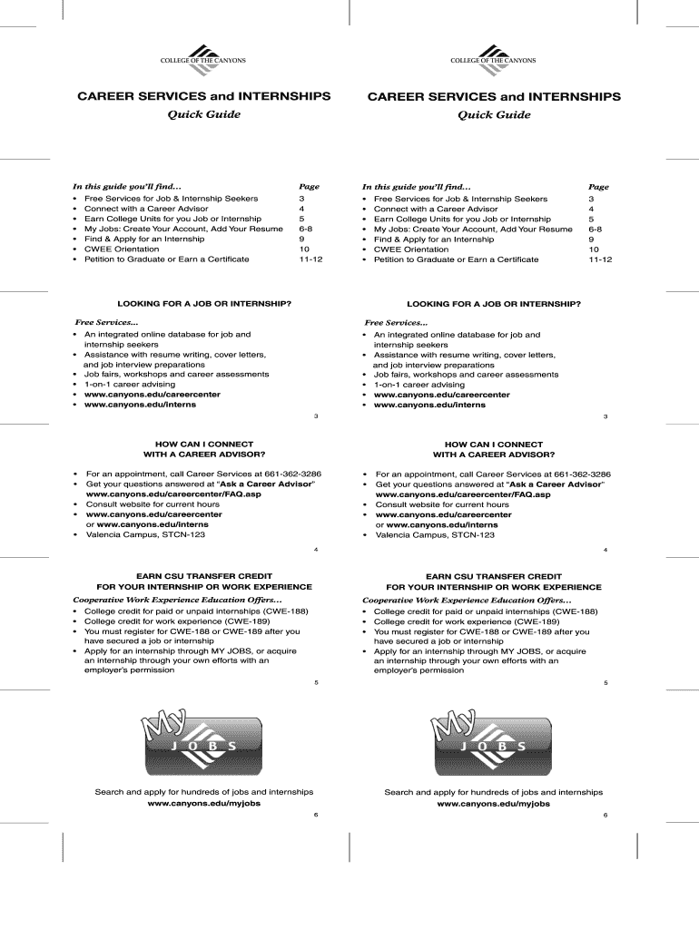 Fillable Online Canyons Quick Guide College Of The Canyons Canyons