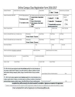 Unc academic calendar - Online Campus Class Registration Form 2016-2017 - fcps