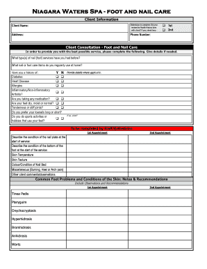 Foot and Nail Care Consultation Form - Niagara Waters Spa - niagarawaters