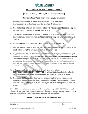 Fillable Online tchd Sample Tattoo Aftercare Form Fax Email Print ...