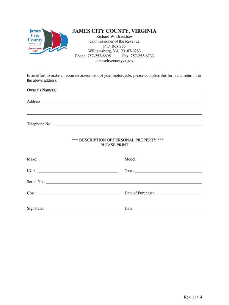 Fillable Online jamescitycountyva Motorcycle Registration Form
