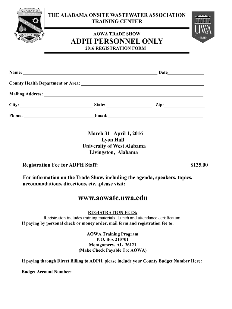 Fillable Online aowatc uwa ADPH PERSONNEL ONLY University of West