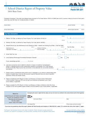 50-251 School District Report of Property Value, Short Form - Texas ...