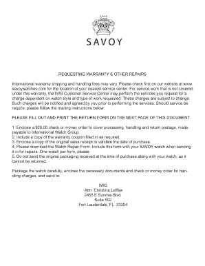 REQUESTING WARRANTY & OTHER REPAIRS ... - Savoy Watches - savoywatches