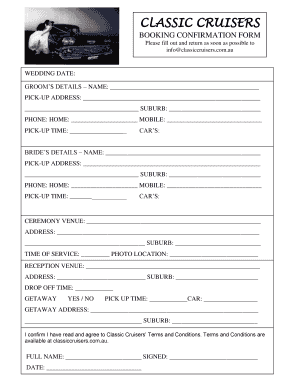 Wedding Booking Form - Classic Cruisers