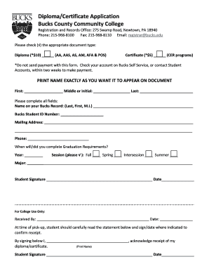 Diploma/Certificate Application Bucks County Community College