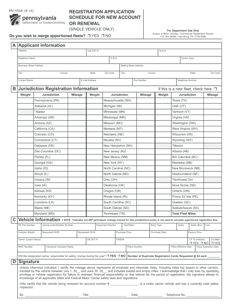 Form MV-550A - PennDOT Preview on Page 1