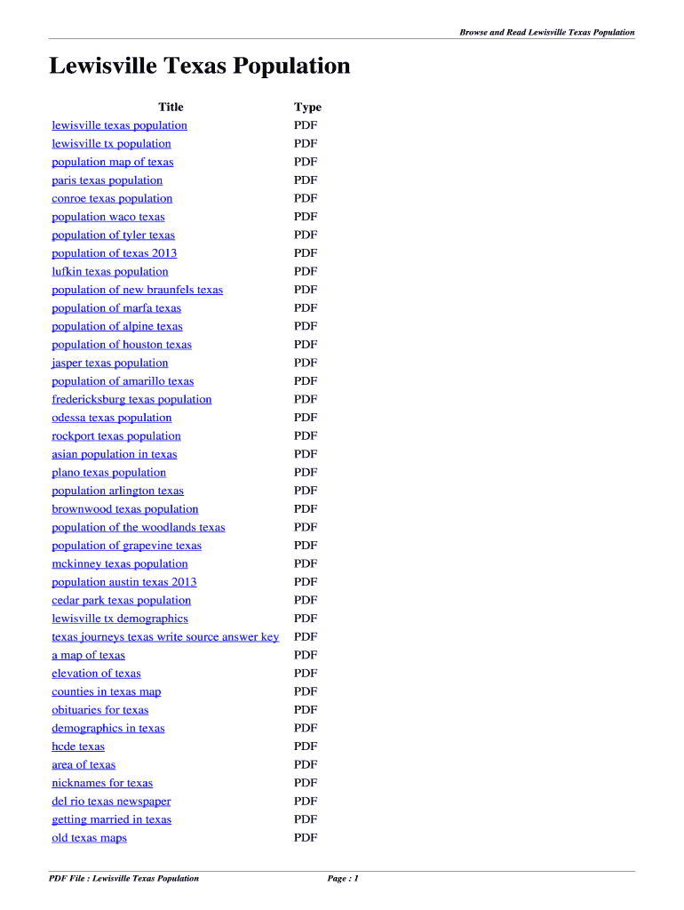 Fillable Online Lewisville Texas Population. lewisville texas