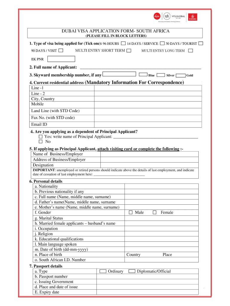 Fillable Online Dubaivisa Click Here To Download The Visa Application 