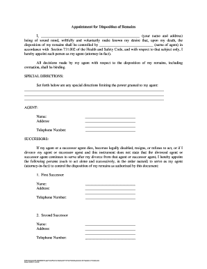 Appointment for Disposition of Remains