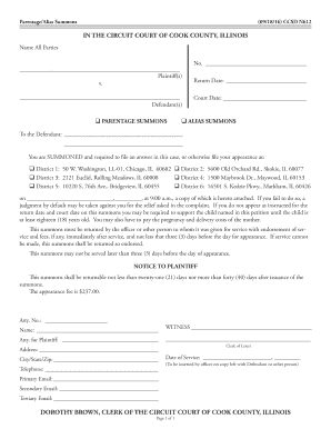 Parentage Alias Summons