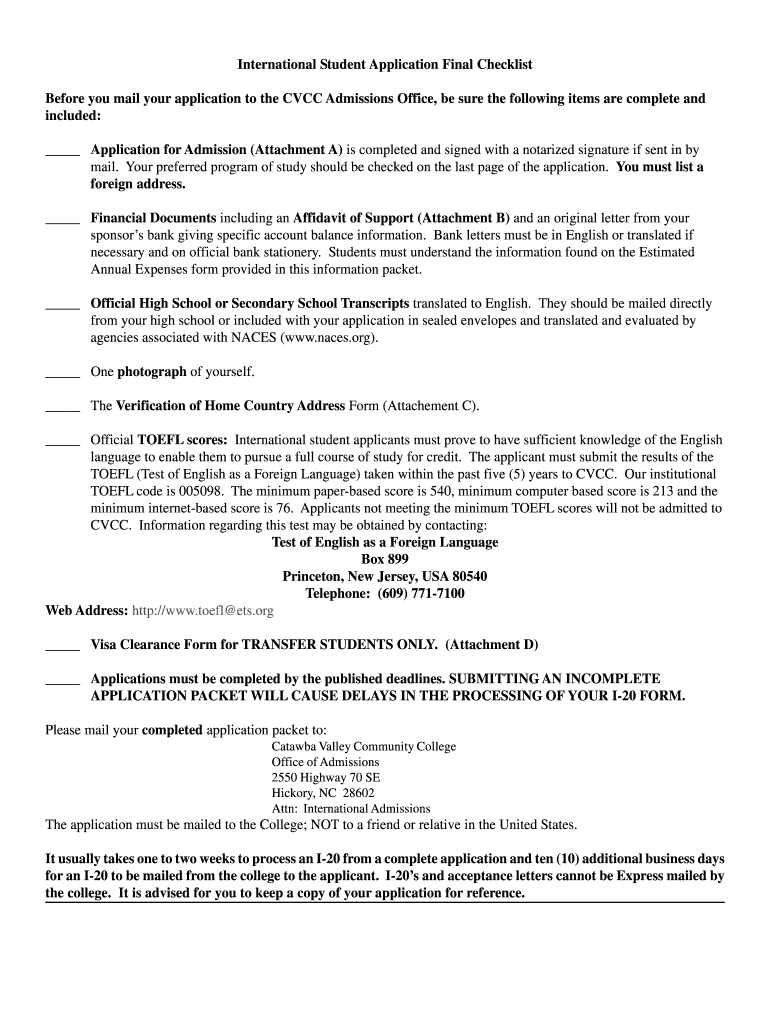 Fillable Online cvcc Final Checklist (PDF) Catawba Valley Community