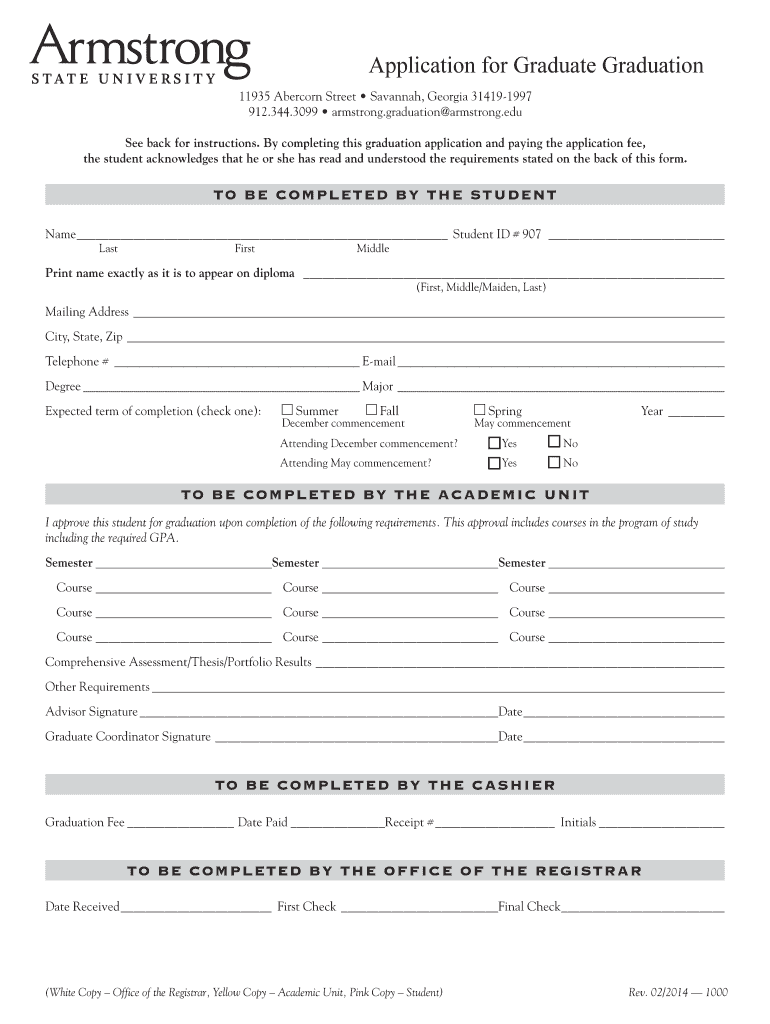 Fillable Online armstrong Application for Graduate Graduation