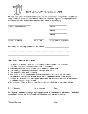 Personal convenience form - St. Michael School - findlaystmichaelschool