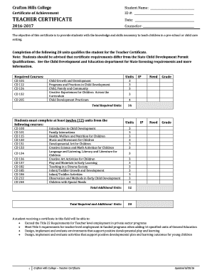 Of TEACHER CERTIFICATE Date: - craftonhills.edu