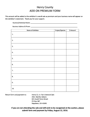 Exsum - Henry County ADD ON PREMIUM FORM - henry.osu.edu - henry osu