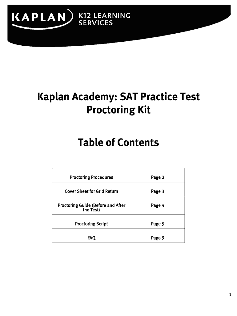Fillable Online Kaplan Academy: SAT Practice Test Proctoring Kit... Fax ...