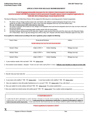 APPLICATION FOR MILEAGE REIMBURSEMENT