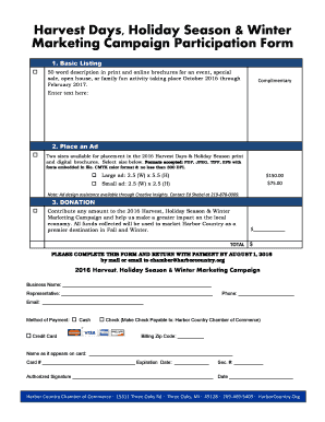 2016 Harvest Days Marketing Campaign Participation Form