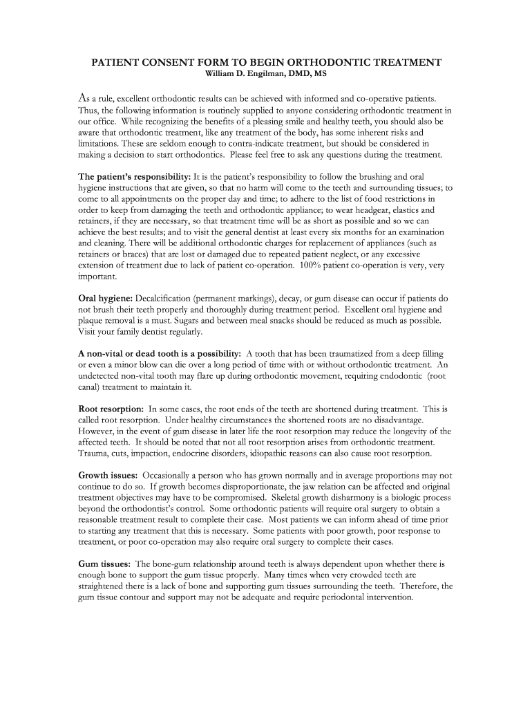 Fillable Online patient consent form to begin orthodontic treatment