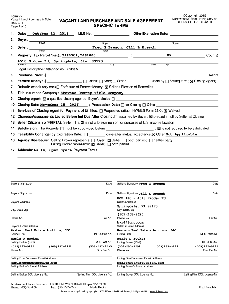Vacant Land Purchase & Sale Fill out & sign online DocHub