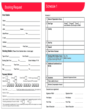 YMCA Facility Booking Form