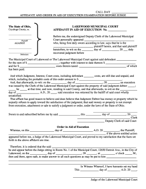 AFFIDAVIT AND ORDER IN AID OF EXECUTION EXAMINATION ...