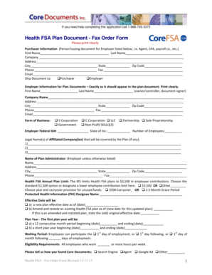 Health FSA Fax Order Form - Core Documents, Inc.