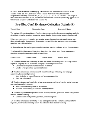 Teacher Observation Evidence Collection Form