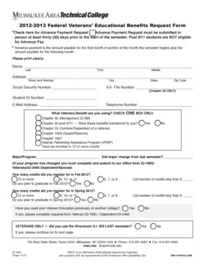 2012-2013 Federal Veterans’ Educational Benefits Request Form