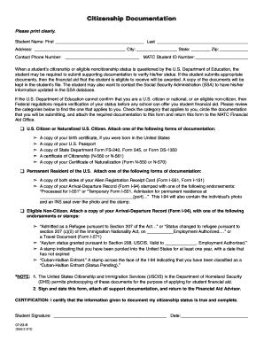 US Federal Student Aid Citizenship Documentation Form